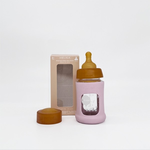 Babyfläschchen aus Glas m. Kautschukmantel / weiter Hals (150 ml) / Powder Pink